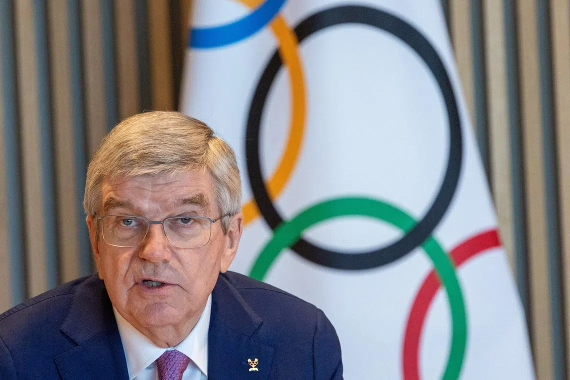International Olympic Committee (IOC) President Thomas Bach attends the opening of the Executive Board meeting at the Olympic House in Lausanne, Switzerland, March 19, 2024. REUTERS/Denis Balibouse/ File Photo