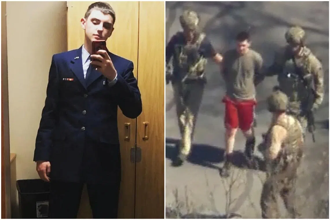 FBI agents arrest Jack Teixeira outside a residence in North Dighton, Massachusetts, US, on April 13.