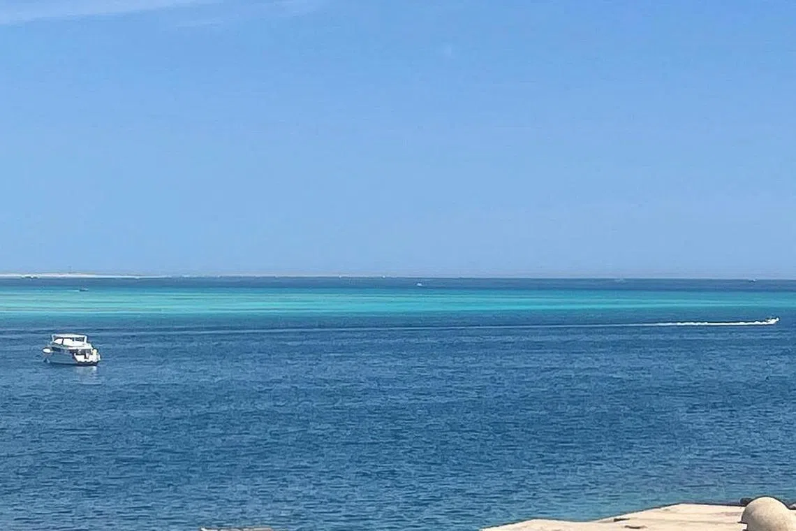 A general view of the area where a tourist submarine sank off the Red Sea resort city of Hurghada, Egypt.