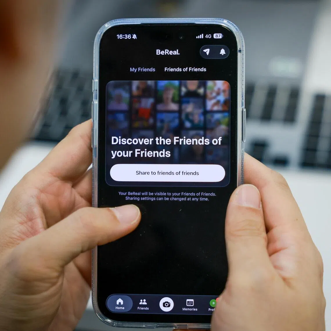 The BeReal social networking app prompts users once a day at a random time to post simultaneous front- and rear-camera photos within two minutes.