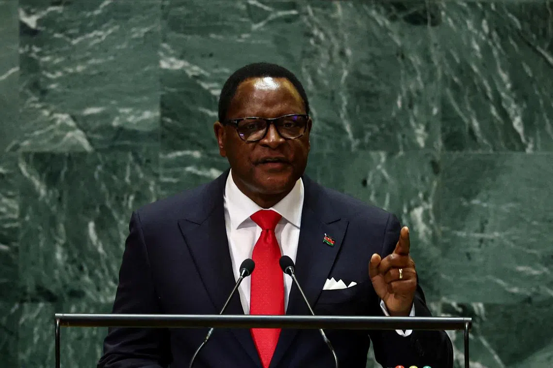 Lazarus McCarthy Chakwera, President of the Republic of Malawi, addresses the 79th United Nations General Assembly at United Nations headquarters in New York, U.S., September 26, 2024. REUTERS/Brendan McDermid/File Photo