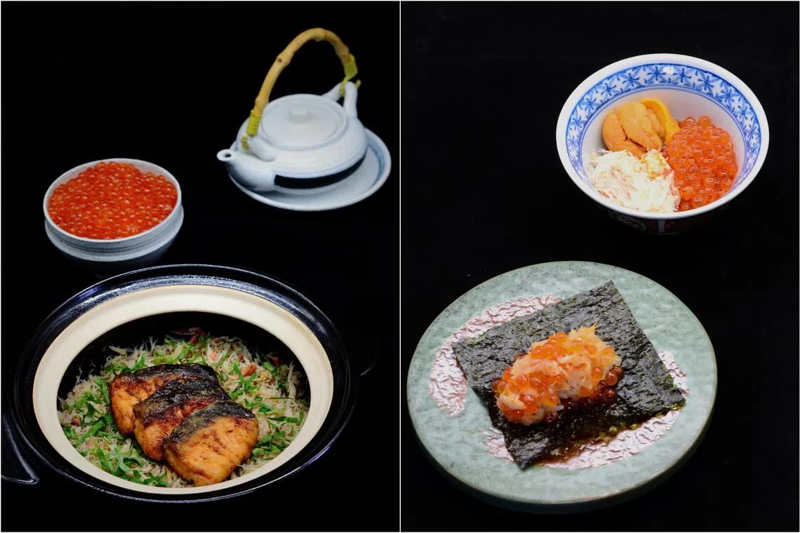 Mare Hachikyo's signature donabe (left) is savoured three ways and its signature Hokkaido Temaki starts the nine-course omakase.