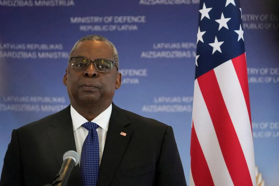 FILE PHOTO: U.S. Defense Secretary Lloyd Austin at a news conference in Riga, Latvia on August 10, 2022. REUTERS/Ints Kalnins/File Photo
