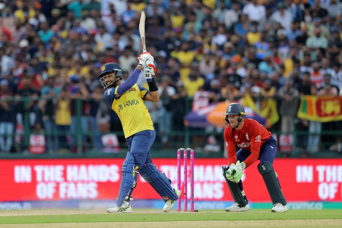 FILE PHOTO: Cricket - ICC Men's T20 World Cup 2026 - Super 8 - Sri Lanka v England - Pallekele International Cricket Stadium, Kandy, Sri Lanka - February 22, 2026 Sri Lanka's Dasun Shanaka in action. REUTERS/Lahiru Harshana/File Photo