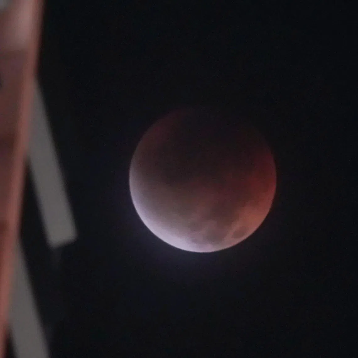 ST20250908_202568000843/vreclipse08/Brian Teo/The blood moon lunar eclipse occurring around 1.45am as seen from Clementi on Sept 8, 2025. ST PHOTO: BRIAN TEO