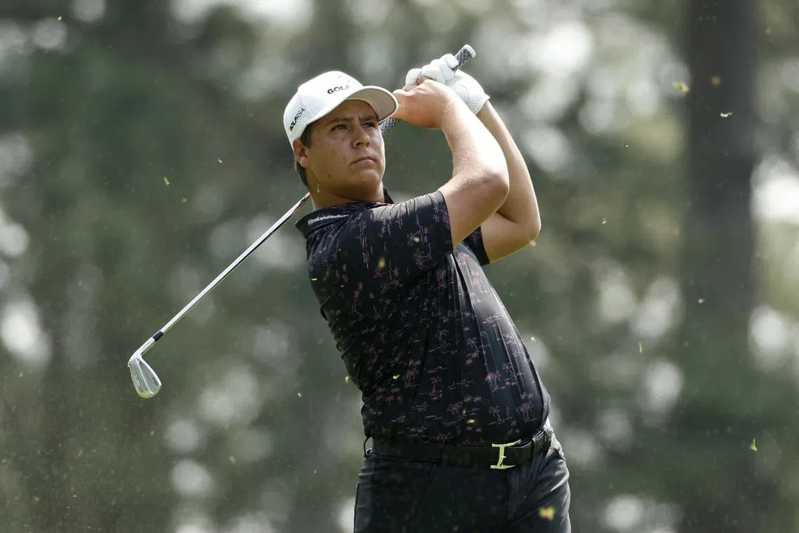 FILE PHOTO: Golf - The Masters - Augusta National Golf Club - Augusta, Georgia, U.S. - April 6, 2023 South Africa's Aldrich Potgieter hits his tee shot on the 4th hole during the first round REUTERS/Jonathan Ernst/File Photo