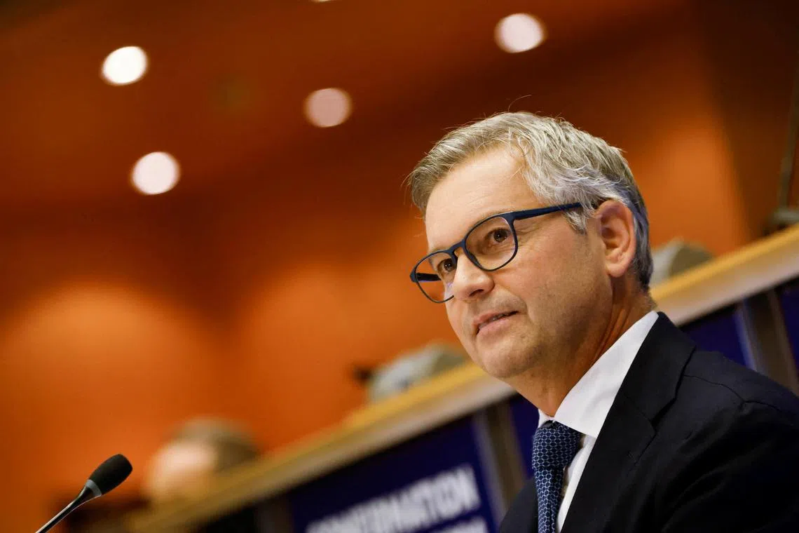 FILE PHOTO: Magnus Brunner, the nominee to become the European Union's commissioner for Internal Affairs and Migration, faces a confirmation hearing before a European Parliament committee, in Brussels, Belgium November 5, 2024. REUTERS/Johanna Geron/File Photo