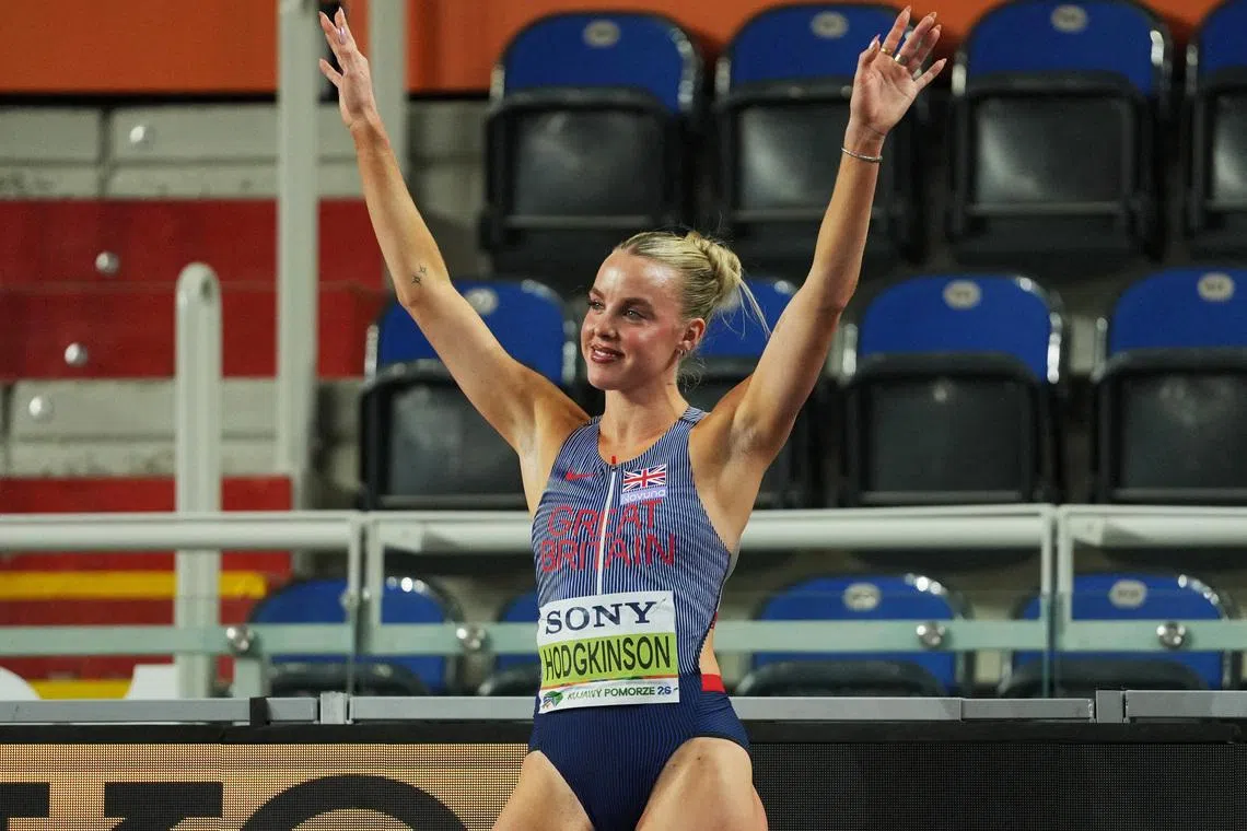 Athletics - World Indoor Championships - Kujawsko-Pomorska Arena, Torun, Poland - March 22, 2026 Britain's Keely Hodgkinson celebrates after winning gold in the women's 800m final REUTERS/Aleksandra Szmigiel