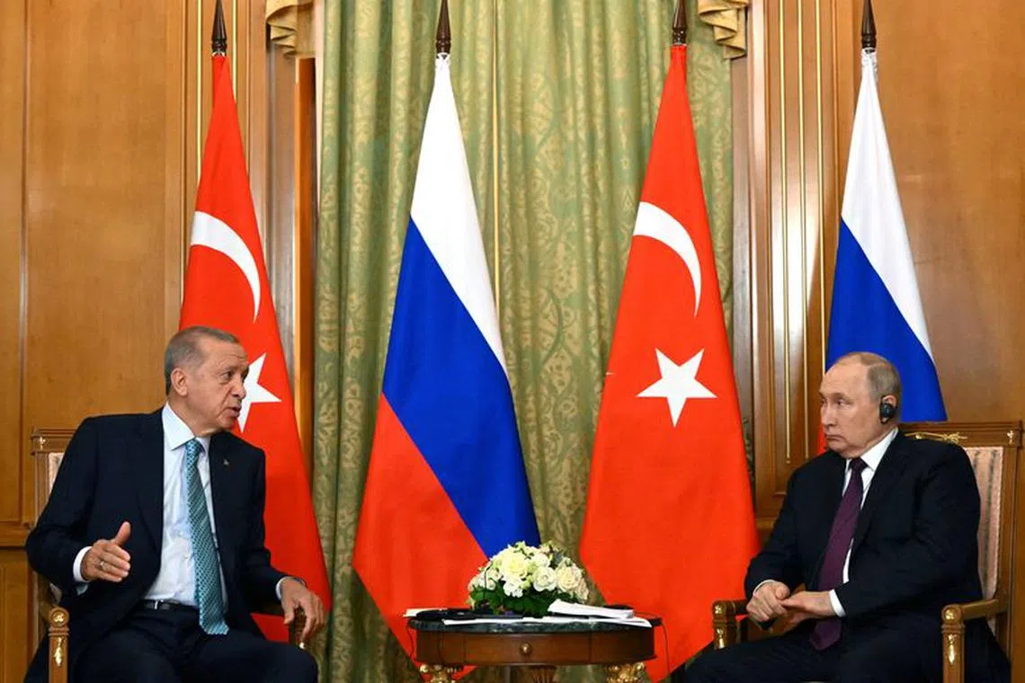 FILE PHOTO: Russian President Vladimir Putin attends a meeting with Turkish President Tayyip Erdogan in Sochi, Russia, September 4, 2023. Sputnik/Sergei Guneev/Pool via REUTERS/File Photo