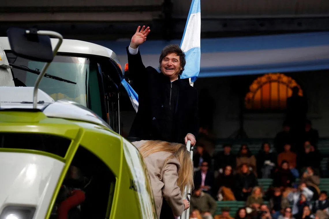 FILE PHOTO: Argentina's President Javier Milei attends the official opening ceremony of the Rural Society's 137th annual exhibition, in Buenos Aires, Argentina, July 26, 2025. REUTERS/Matias Baglietto/File Photo
