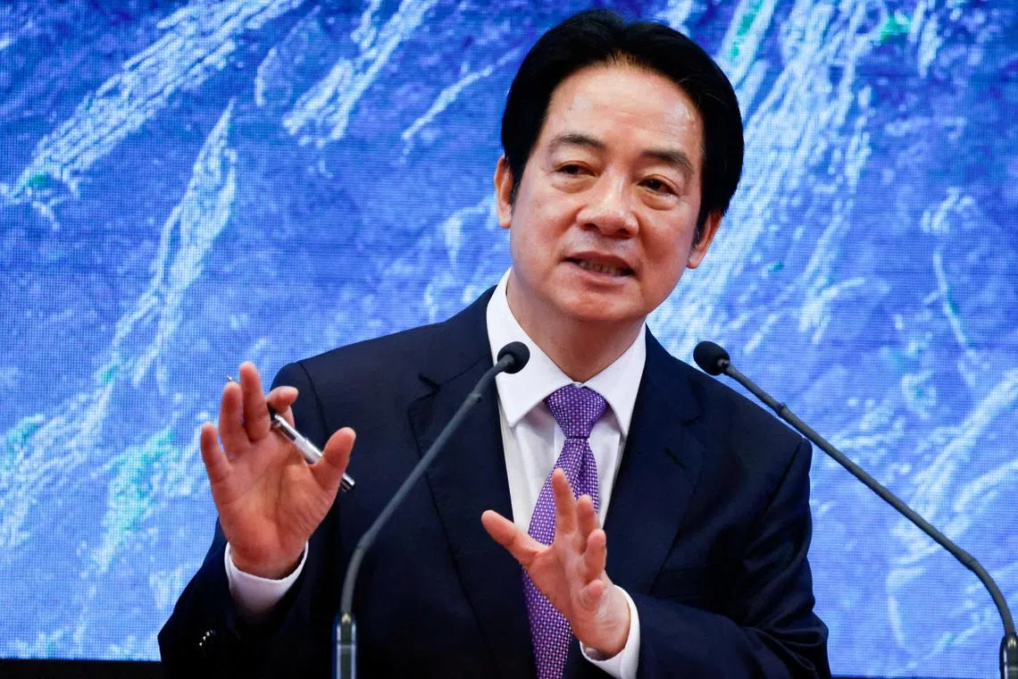 FILE PHOTO: Taiwan President Lai Ching-te speaks at a news conference on the second anniversary of his taking office, at the presidential building in Taipei, Taiwan May 20, 2026. REUTERS/Ann Wang/File Photo