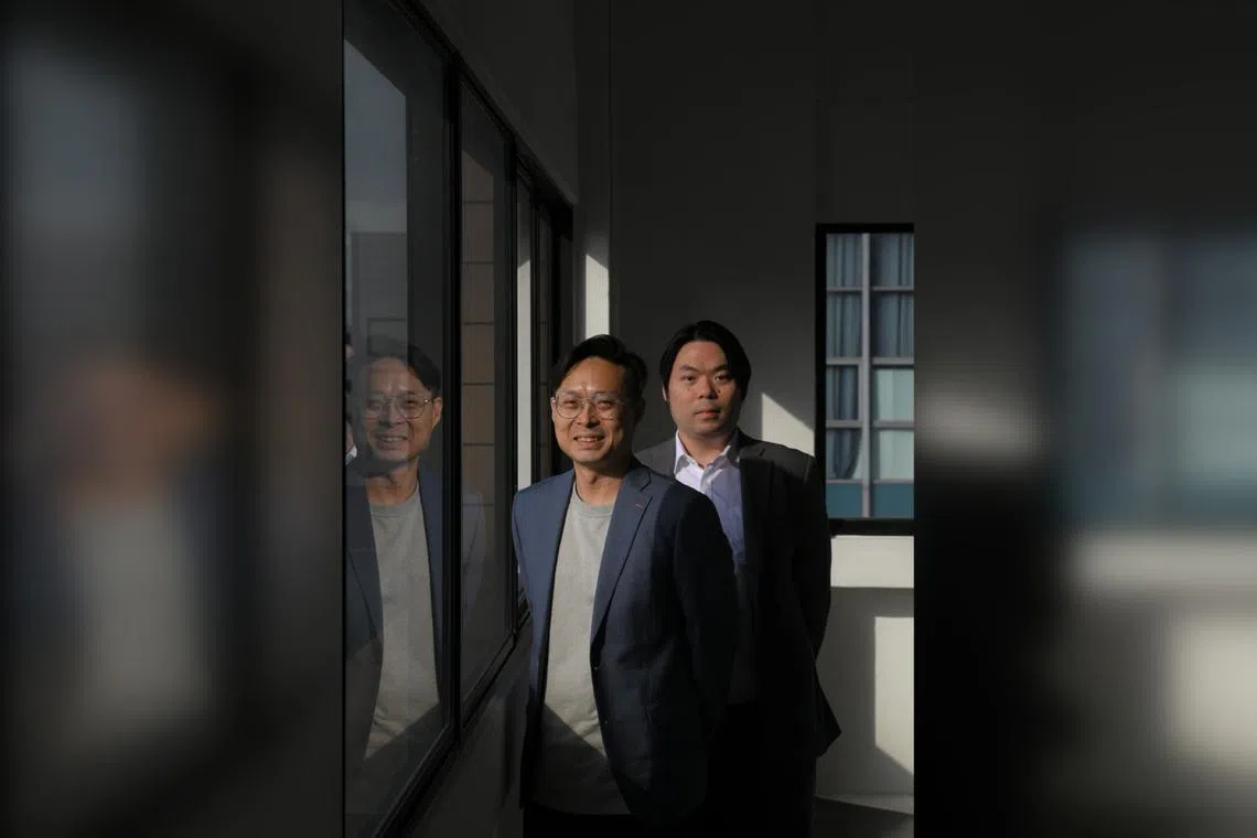 Singaporean brothers, Ken Lim (left) and Lim Meng Liang, founders of Aires Applied Quantum Technology, pictured at their new office in Macpherson on June 18.