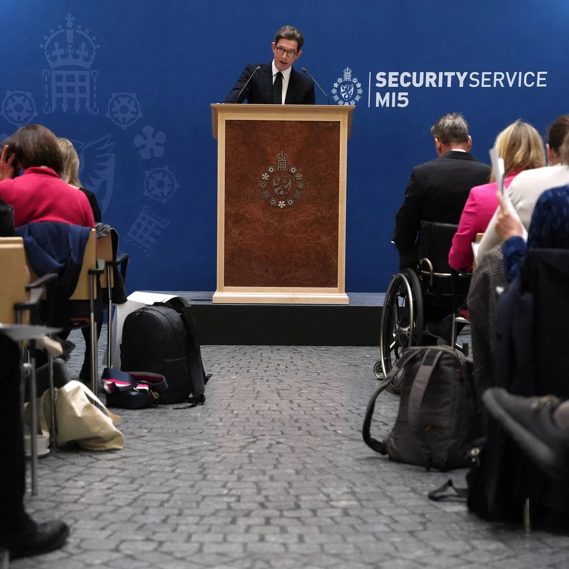 Director General of MI5 Ken McCallum speaks at Thames House, the headquarters of the UK's Security Service in London, Britain, October 13, 2026.    Jonathan Brady/Pool via REUTERS
