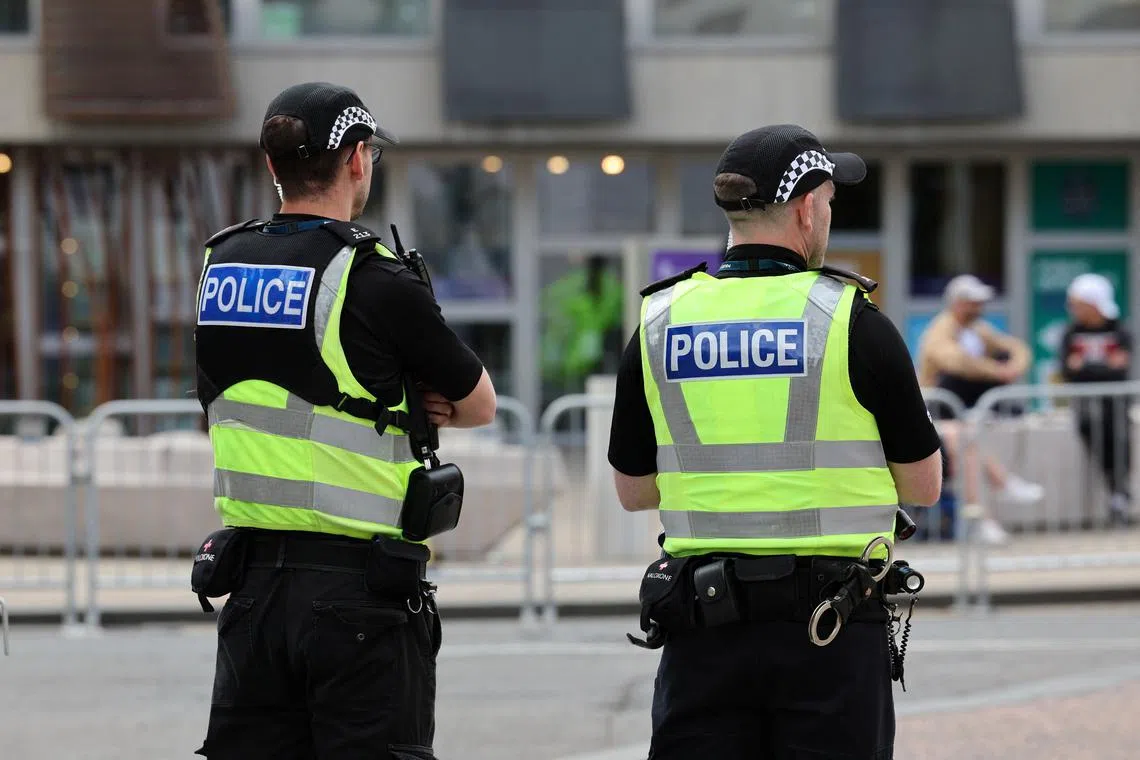 Police at the Palace of Holyroodhouse, Edinburgh, before the National Service of Thanksgiving and Dedication for King Charles III and Queen Camilla, and the presentation of the Honours of Scotland. Picture date: Wednesday July 5, 2023. Robert Perry/Pool via REUTERS/ File photo