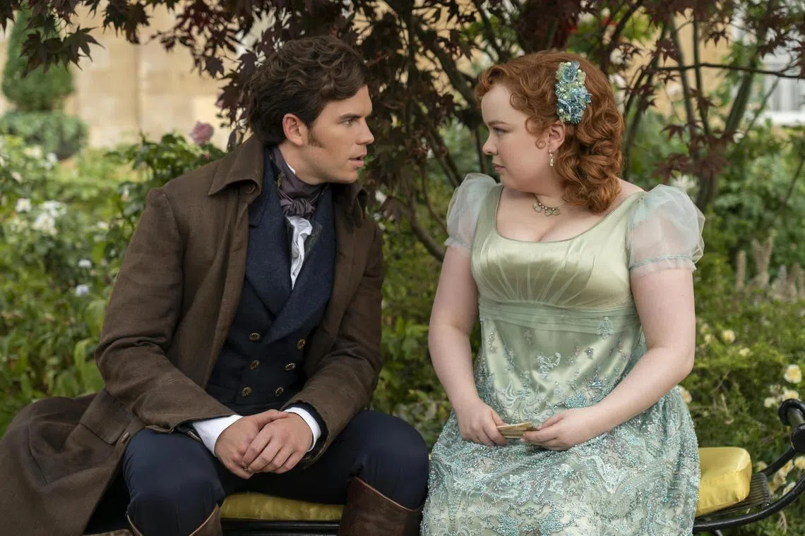 jabinge22 - Luke Newton (left) and Nicola Coughlan (right) go down the well-trodden, but satisfying path of the friends-to-lovers romantic trope in season three of the period romance Bridgerton.

All - PHOTO: NETFLIX