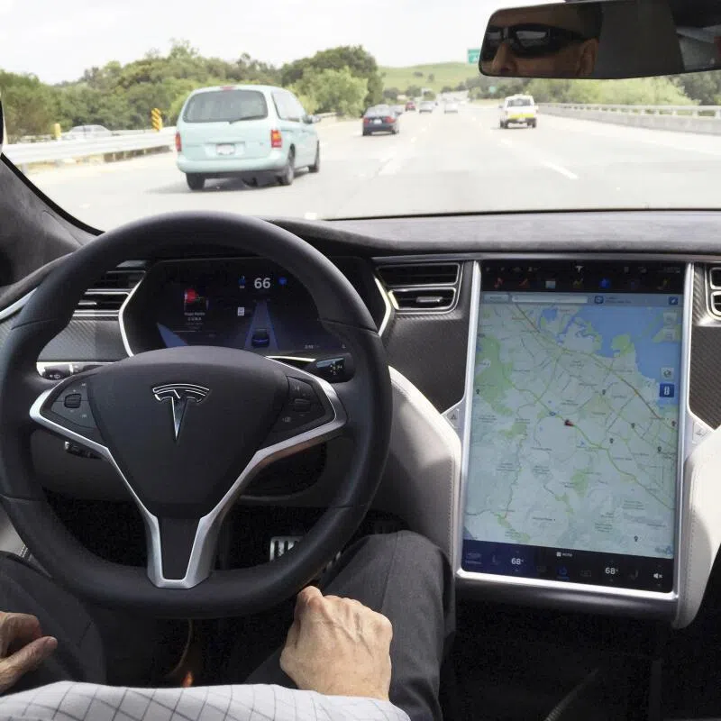The driver of the Tesla Model S was reportedly looking for his dropped phone before he crashed into an SUV.