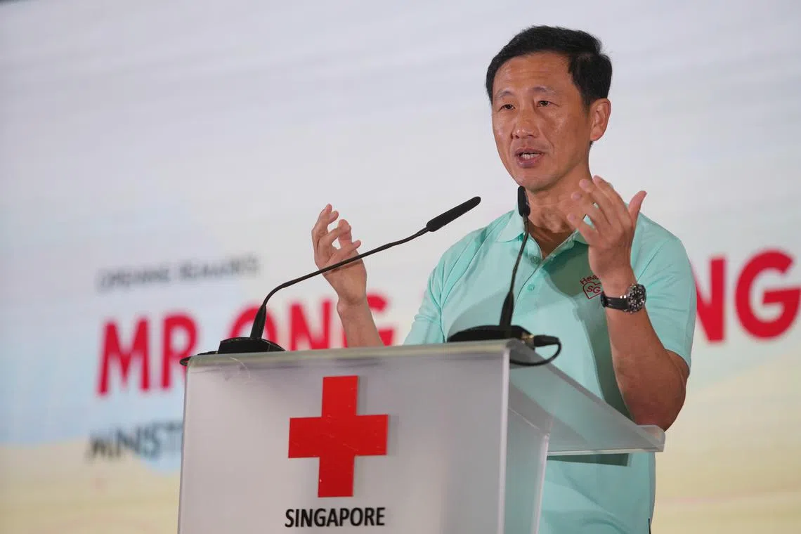Health Minister Ong Ye Kung speaking at the World Blood Donor Day event on June 17.