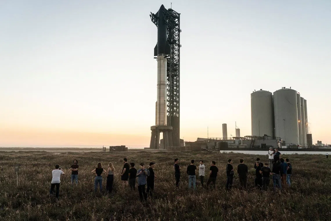 SpaceX's next-generation Starship spacecraft is prepared for test launch from the company's  launchpad in Texas.