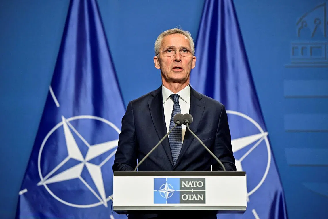 NATO Secretary General Jens Stoltenberg speaks during a press conference in Budapest, Hungary, June 12, 2024. REUTERS/Marton Monus