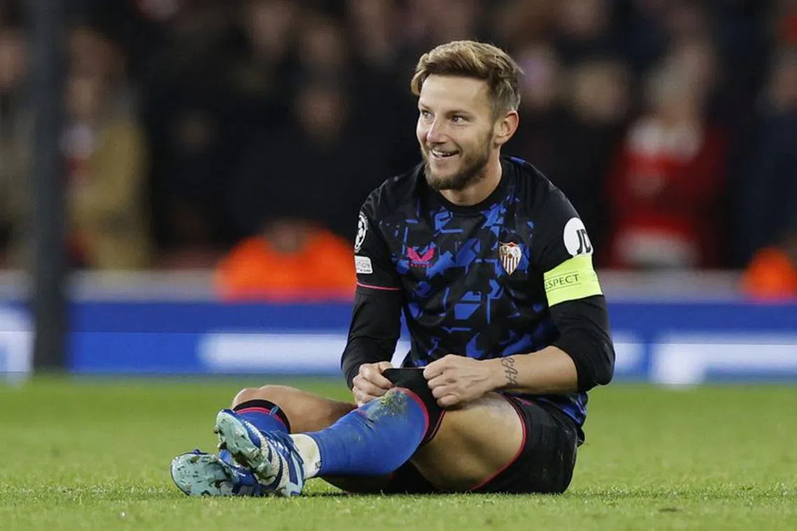 Soccer Football - Champions League - Group B - Arsenal v Sevilla - Emirates Stadium, London, Britain - November 8, 2023 Sevilla's Ivan Rakitic reacts Action Images via Reuters/Peter Cziborra/ File photo