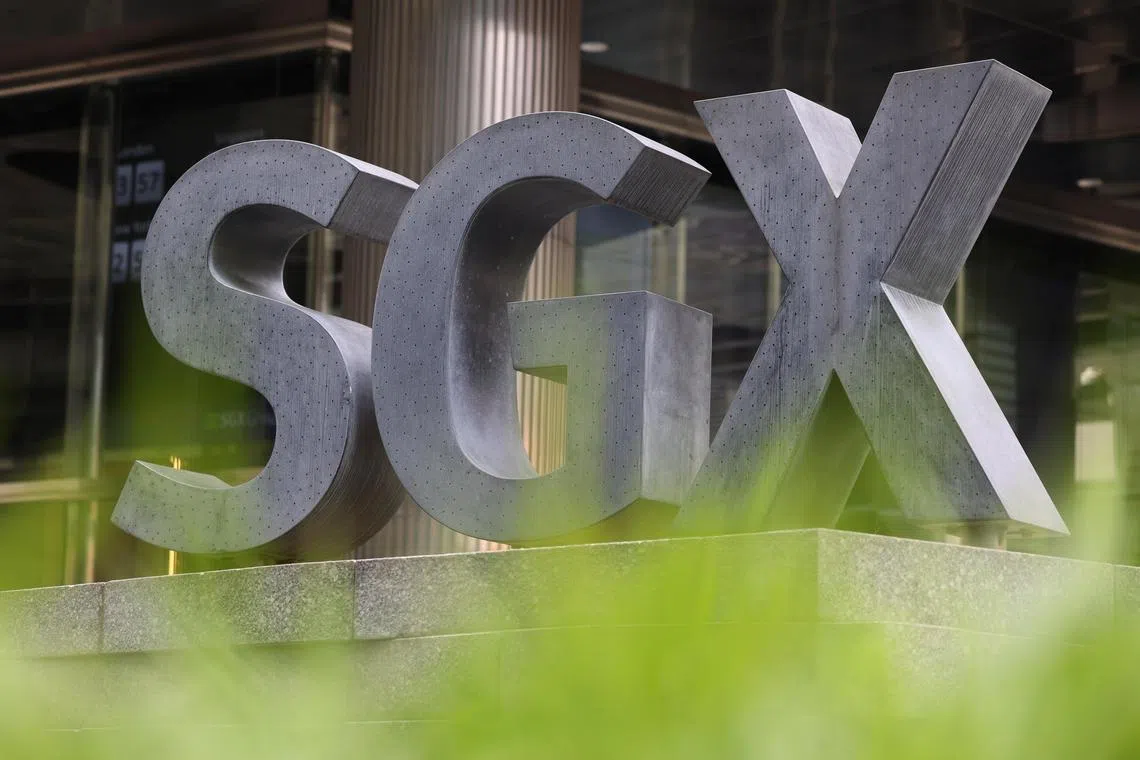 SGX logo in front of the SGX Centre building at Shenton Way.