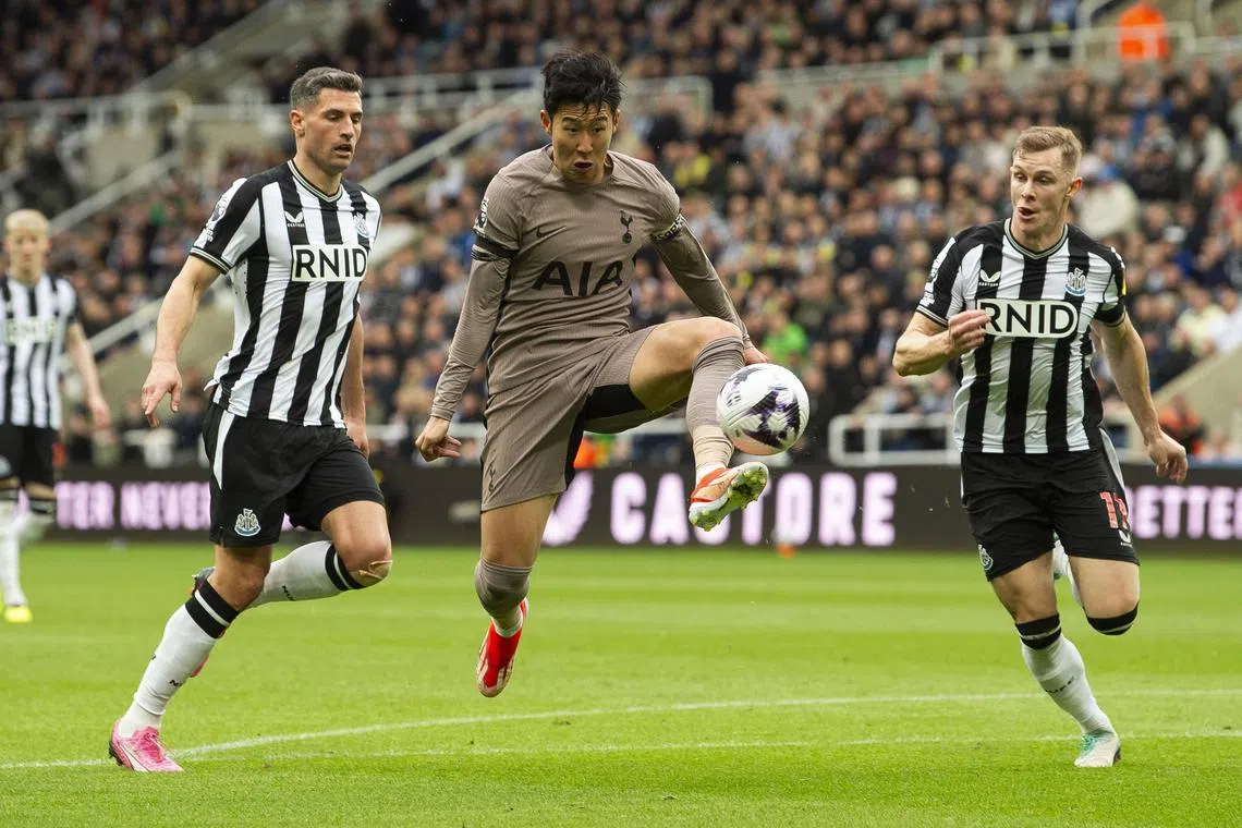 Tottenham's Son Heung-Min (centre) in action during the match against Newcastle United.