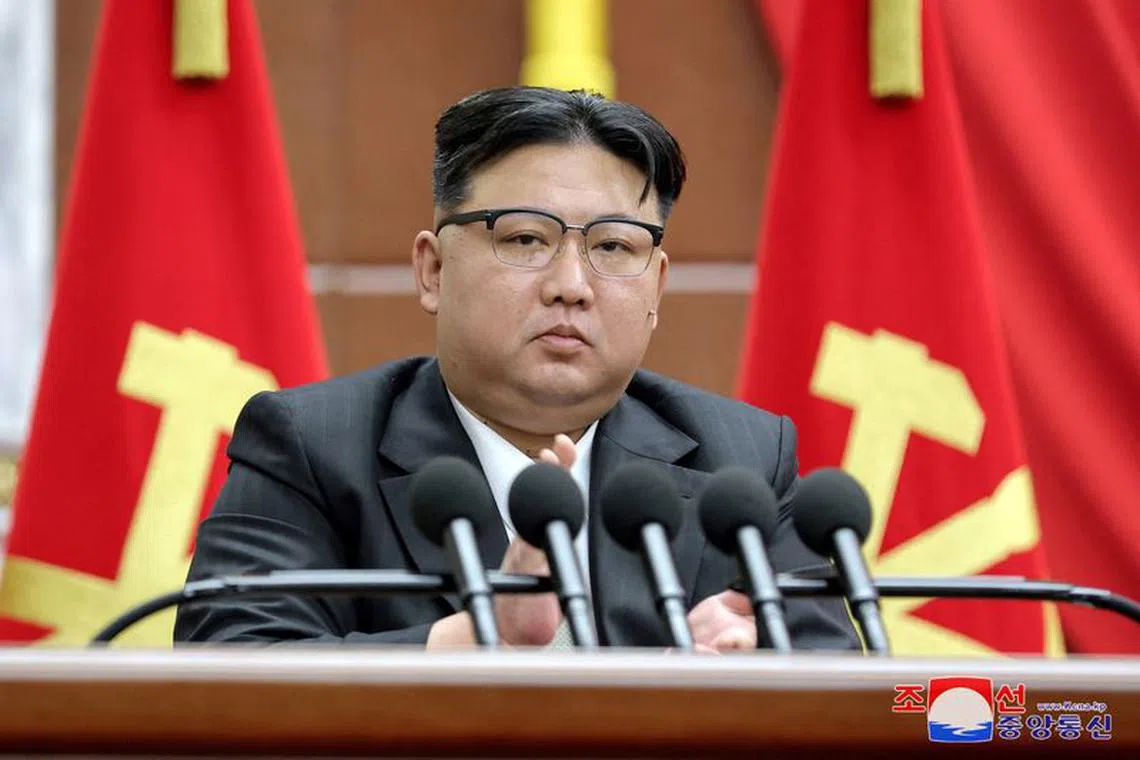 FILE PHOTO: North Korean leader Kim Jong Un attends the 8th Plenary Meeting of the 8th Central Committee of the Workers' Party of Korea, at the party's headquarters, in Pyongyang, North Korea, in this picture released by the Korean Central News Agency on December 31, 2023.   KCNA via REUTERS
