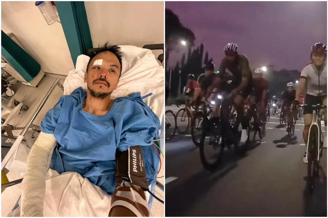 Mr Andy Oh was hospitalised after he crashed when a large group of cyclists overtook his group on April 16.