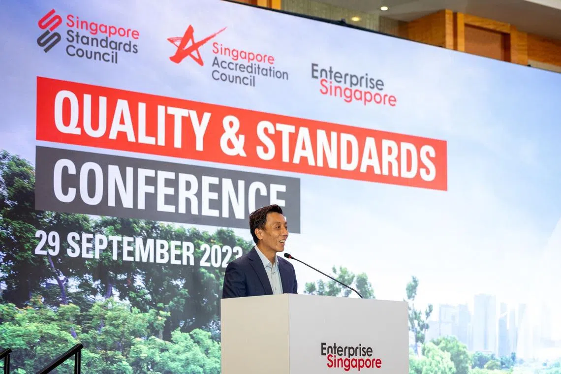 Mr Jeffrey Siow, EnterpriseSG’s managing director and chief operating officer speaking at the biennial Quality and Standards Conference on Sept 29.