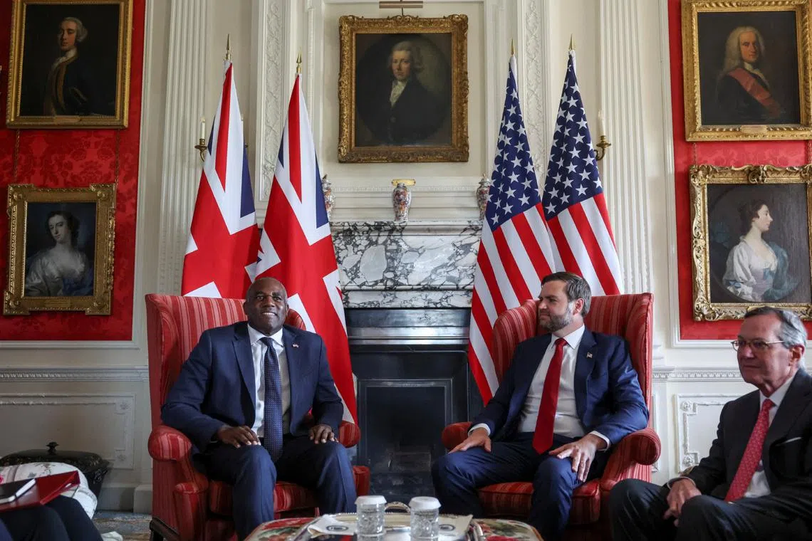 US Vice-President J.D. Vance meets British Foreign Minister David Lammy at Chevening House in Sevenoaks, Britain, on Aug 8.