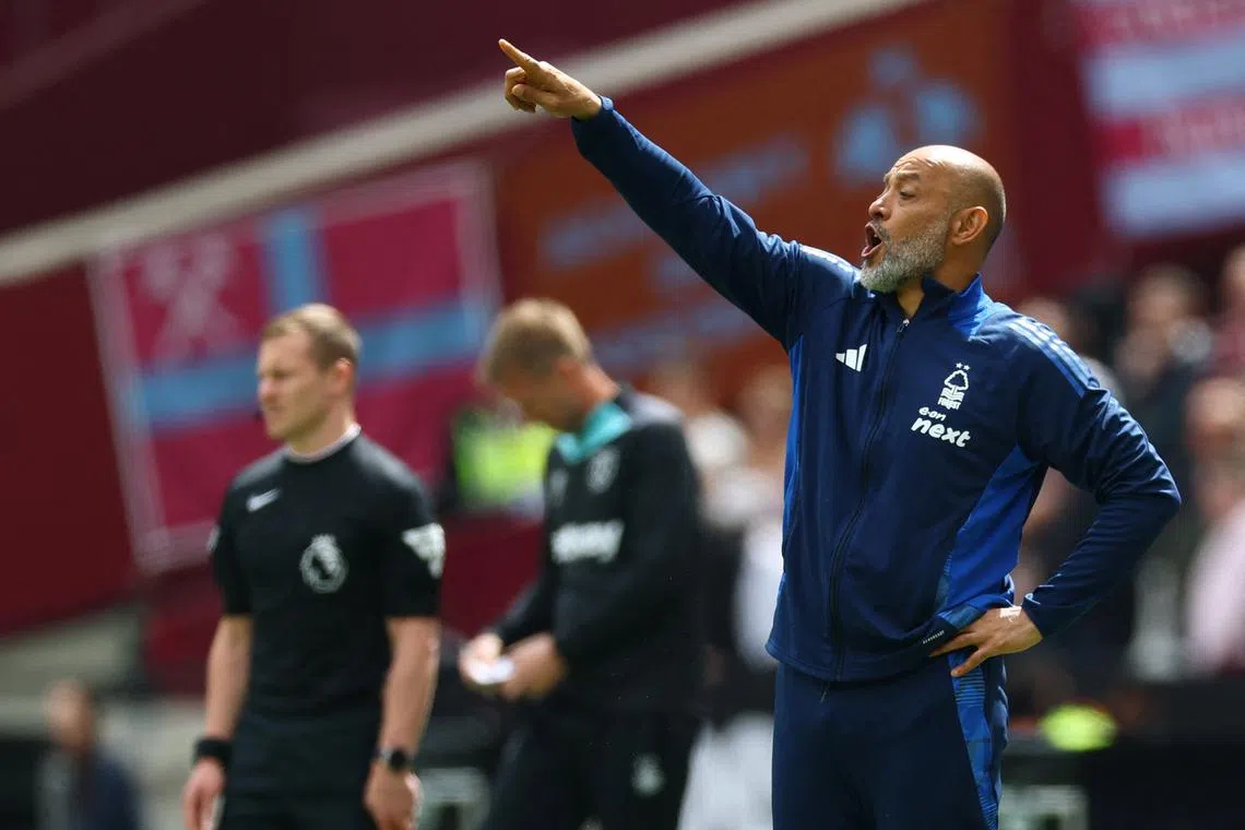 FILE PHOTO: Soccer Football - Premier League - West Ham United v Nottingham Forest - London Stadium, London, Britain - May 18, 2025 Nottingham Forest manager Nuno Espirito Santo reacts Action Images via Reuters/Matthew Childs/File Photo