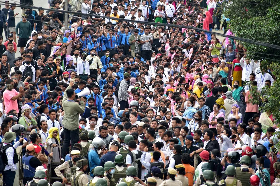 FILE PHOTO: Demonstrators attend a protest march to demand an end to the latest spurt of ethnic violence, in Imphal, Manipur, India, September 10, 2024. REUTERS/Stringer/File Photo