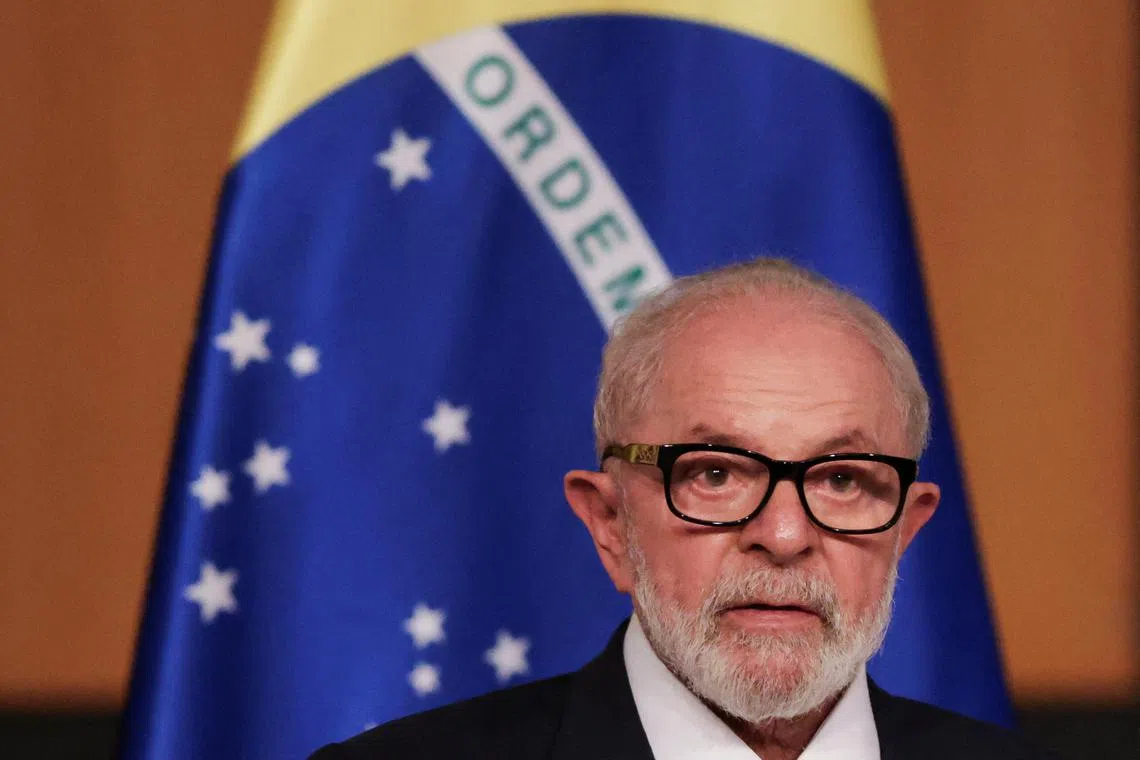 FILE PHOTO: Brazil's President Luiz Inacio Lula da Silva looks on as he speaks during the inauguration of the International Book Fair (FilBo) in Bogota, Colombia April 17, 2024. REUTERS/Luisa Gonzalez/File Photo