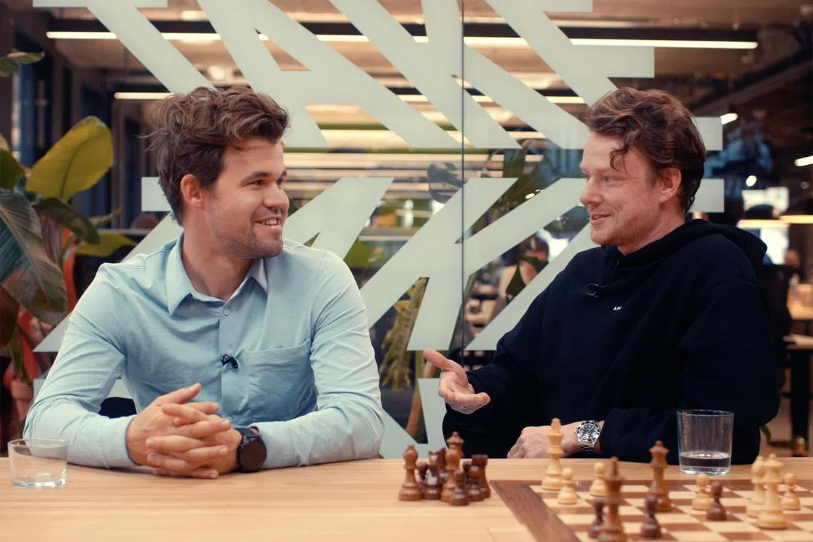 Co-founders of chess app Take Take Take, Magnus Carlsen (left) and Mats Kristiansen.