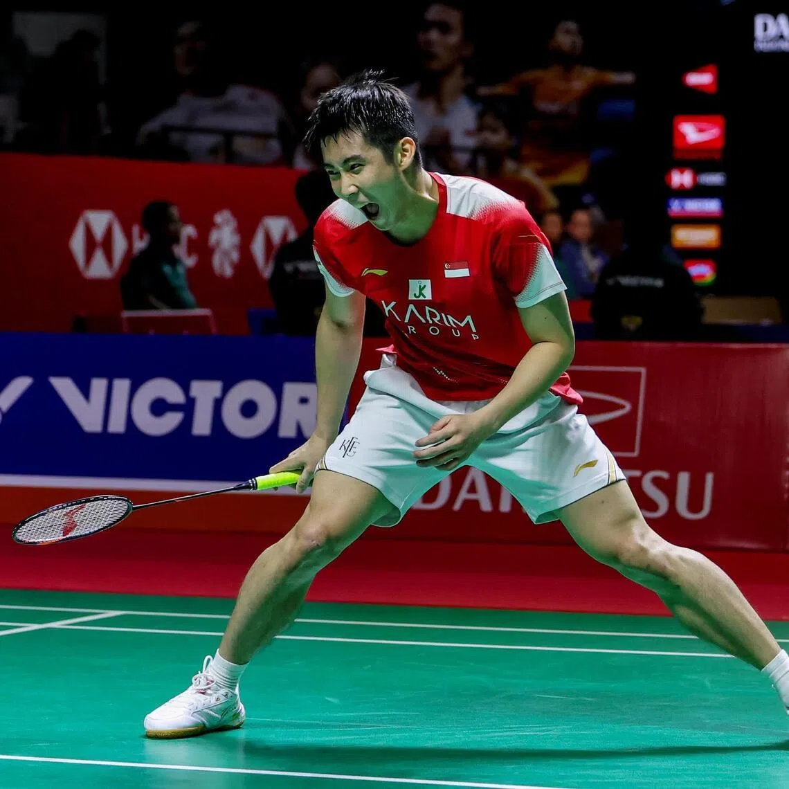 Singapore's Loh Kean Yew lets out a roar after beating Taiwanese Chou Tien-chen 21-13, 21-18 in their Indonesia Masters men's singles quarter-final in Jan 23.