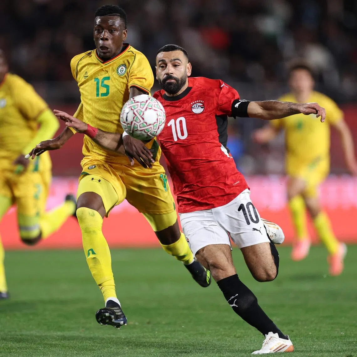 Egypt and Liverpool striker Mohamed Salah in action against Zimbabwe in Morocco on Dec 22.