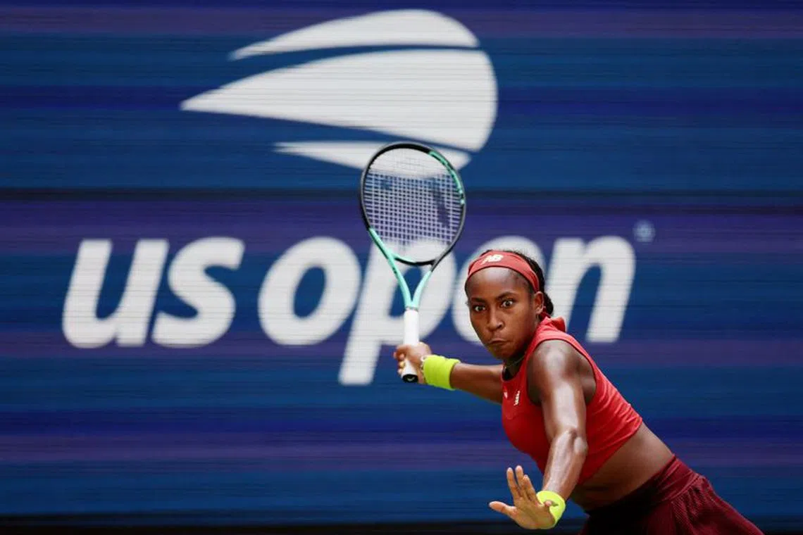 Tennis - U.S. Open - Flushing Meadows, New York, United States - September 5, 2023 Coco Gauff of the U.S. in action during her quarter final match against Latvia's Jelena Ostapenko REUTERS/Brendan Mcdermid
