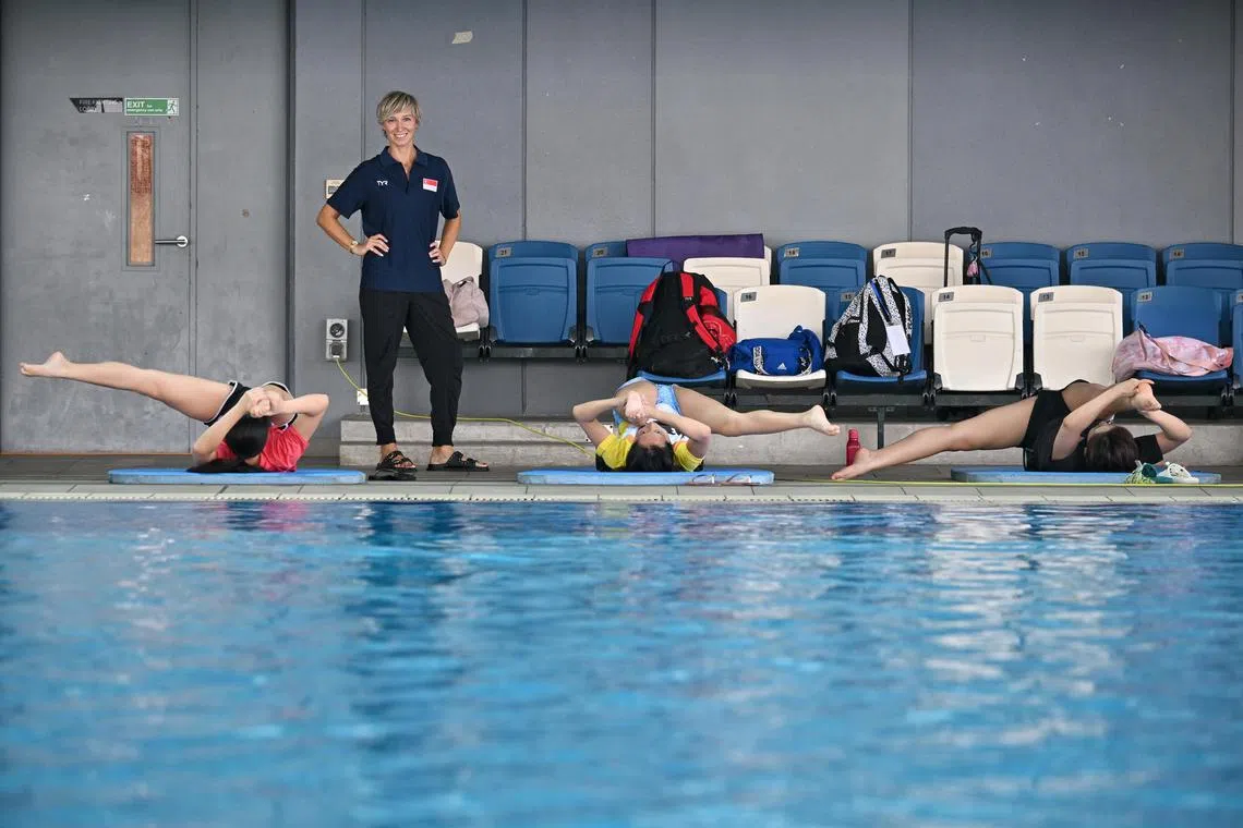National artistic swimming team performance director, Anastasia Goutseva, at a training session in Our Tampines Hub on Oct 4, 2024.