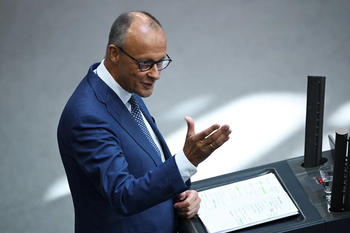 German Chancellor Friedrich Merz speaks during the 2027 budget debate during a plenum session of the lower house of parliament, the Bundestag, in Berlin, September 9, 2026. REUTERS/Annegret Hilse