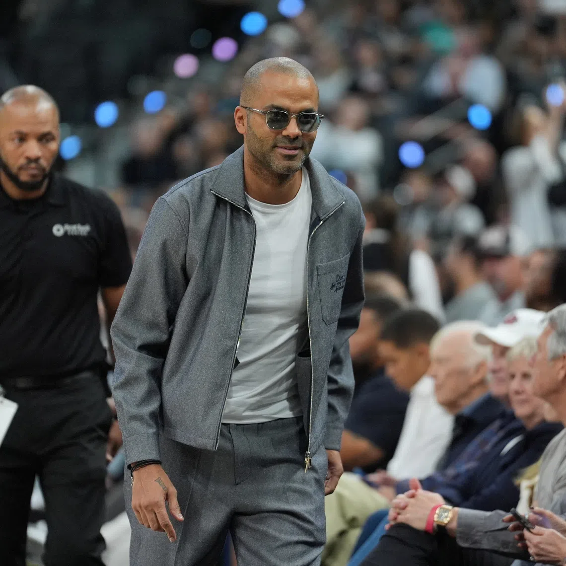 FILE PHOTO: Oct 27, 2025; San Antonio, Texas, USA;  Former San Antonio Spurs guard Tony Parker at the game against the Toronto Raptors at Frost Bank Center. Mandatory Credit: Daniel Dunn-Imagn Images/File Photo