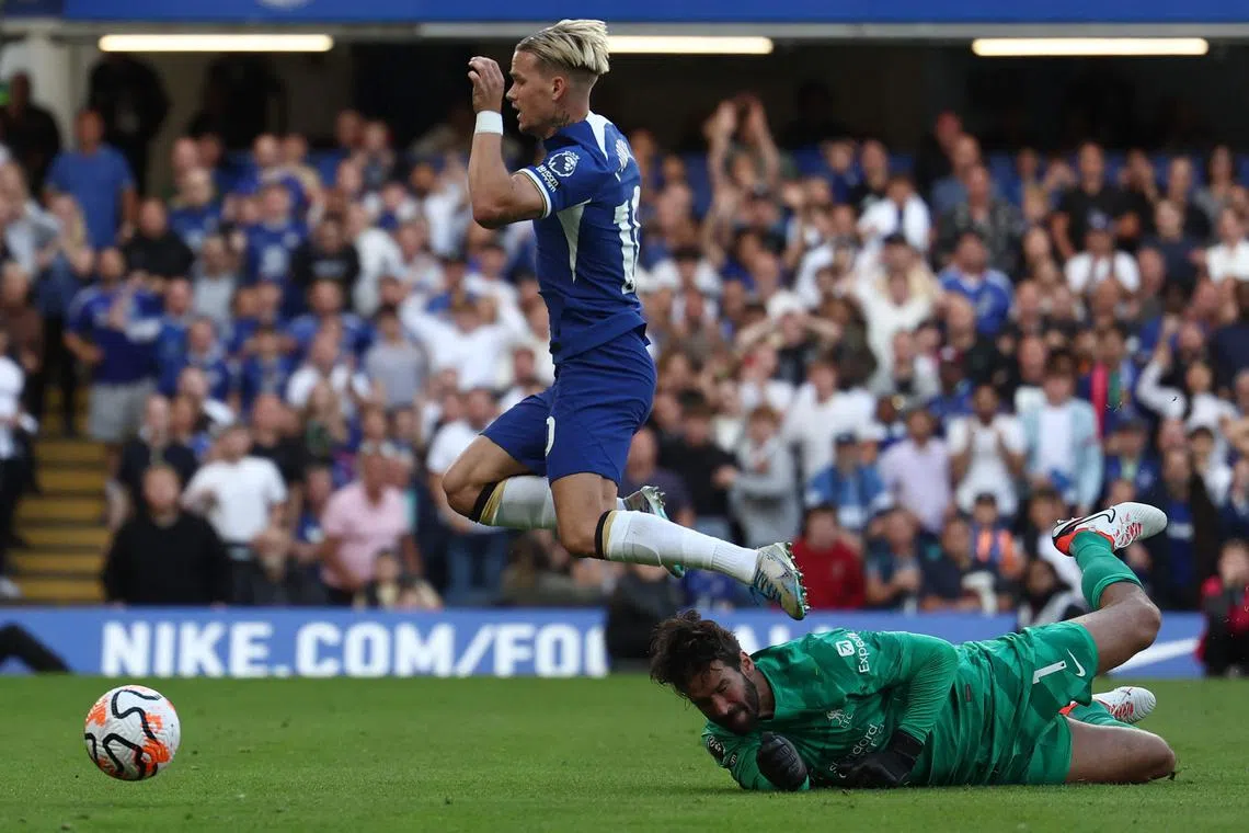 Chelsea forward Mykhailo Mudryk (in blue) is not expected to be out for too long following his latest injury in training. 