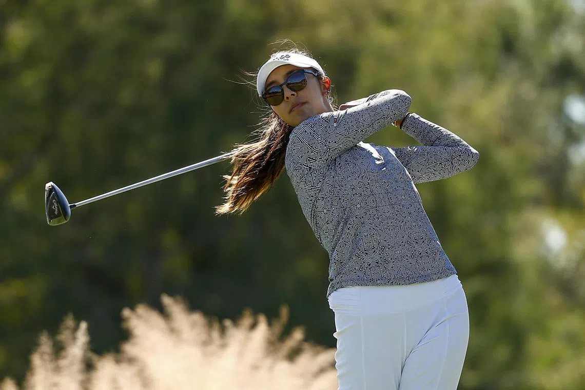 Alison Lee of the United States plays her shot from the second tee during the second round of the CME Group Tour Championship at Tiburon Golf Club.