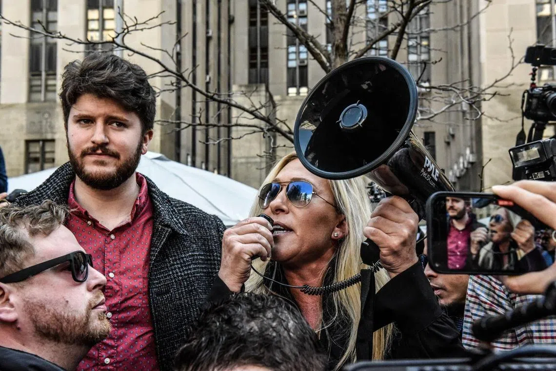 Representative Marjorie Taylor Green, a Republican from Georgia, during a rally in support of former US President Donald Trump in New York.