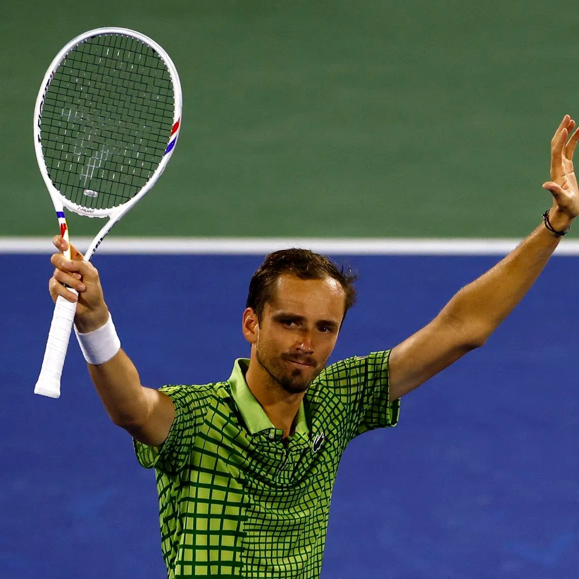 Tennis - ATP 500 - Dubai Championships - Dubai Tennis Stadium, Dubai, United Arab Emirates - February 27, 2026 Russia's Daniil Medvedev celebrates after winning his semi final match against Canada's Felix Auger Aliassime REUTERS/Rula Rouhana