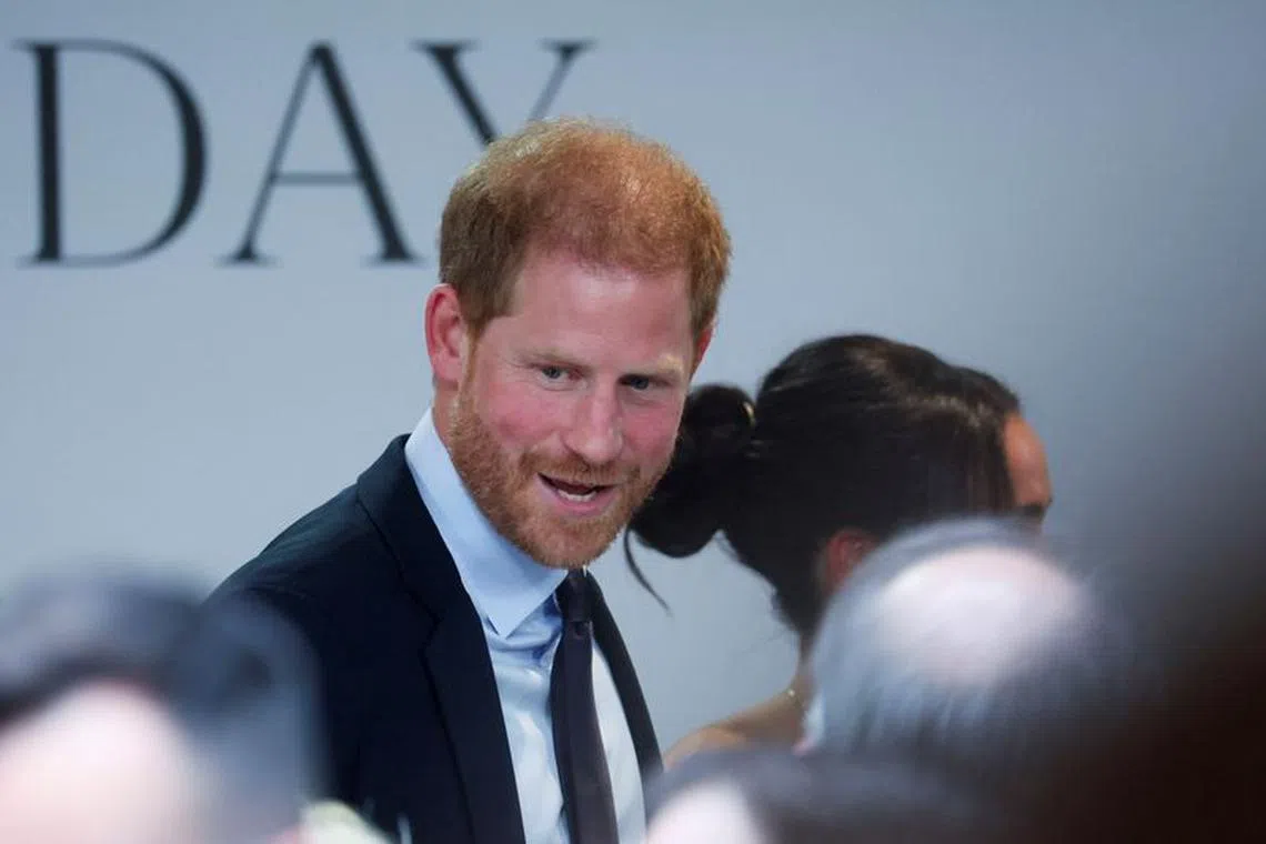 FILE PHOTO: Britain's Prince Harry, Duke of Sussex and his wife Meghan, Duchess of Sussex attend a panel held during Project Healthy Minds' second annual World Mental Health Day Festival and The Archewell Foundation Parents' Summit: Mental Wellness in the Digital Age in New York City, U.S., October 10, 2023. REUTERS/Mike Segar/File Photo