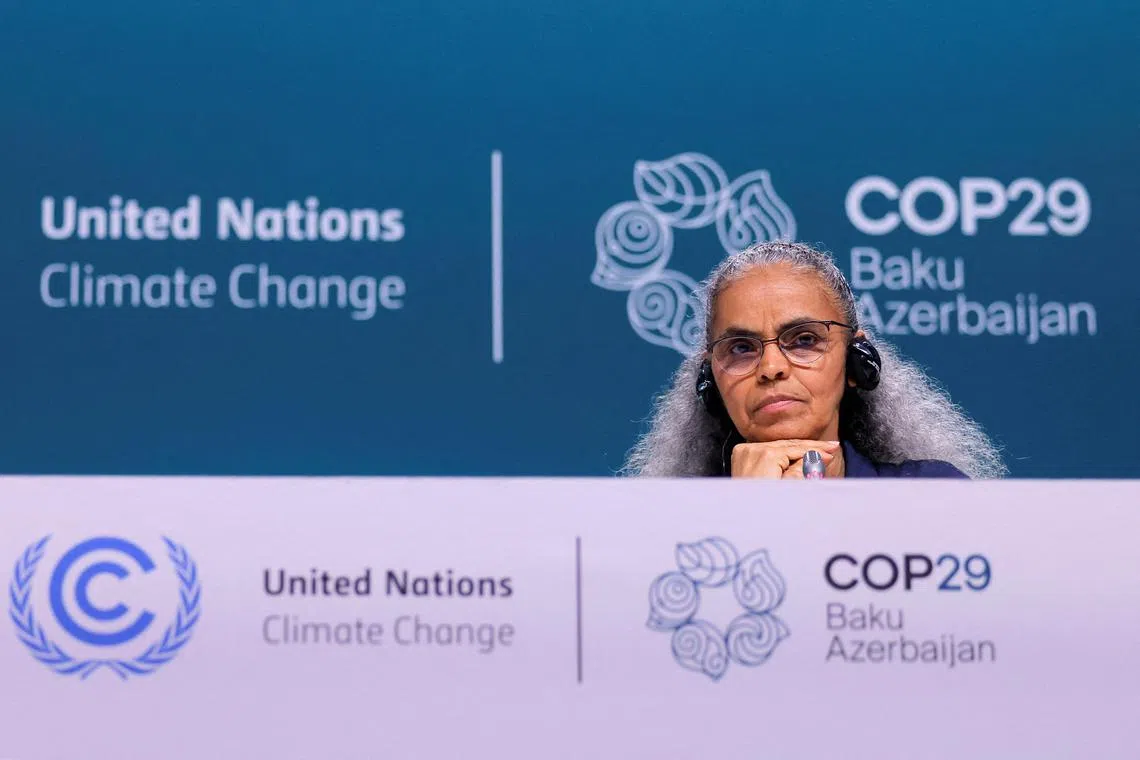 FILE PHOTO: Brazil's Minister of Environment Marina Silva looks on during a press conference at the COP29 United Nations climate change conference, in Baku, Azerbaijan November 22, 2024. REUTERS/Maxim Shemetov/File Photo