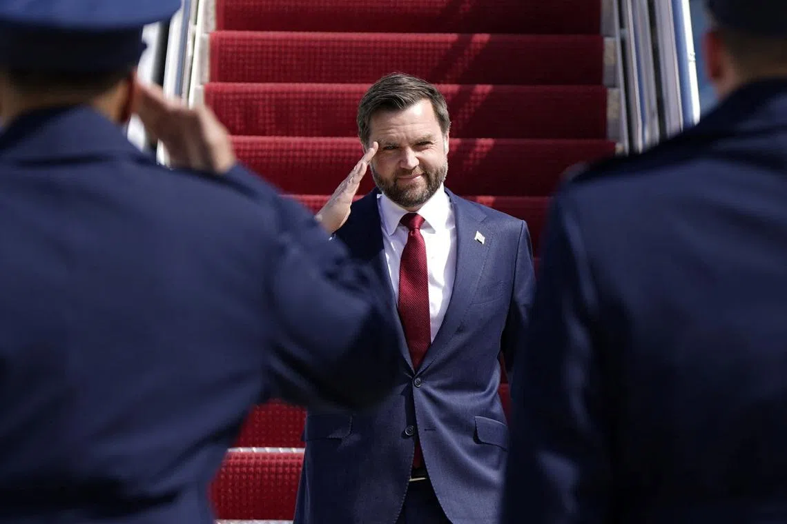 Vice President JD Vance disembarks Air Force Two at Joint Base Andrews, Maryland, U.S., March 18, 2026. Elizabeth Frantz/Pool via REUTERS