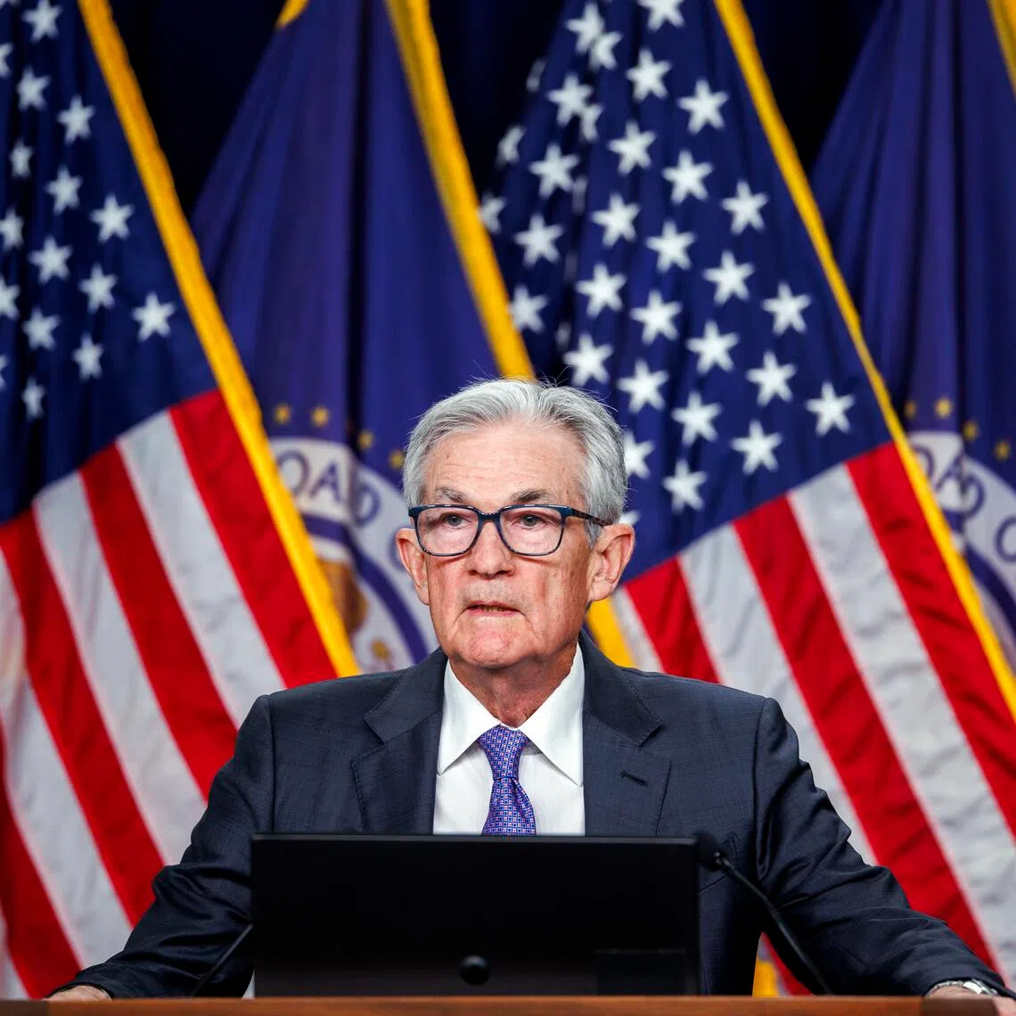 US Federal Reserve chairman Jerome Powell delivering a press briefing after the US Federal Reserve cut interest rates on Dec 10.