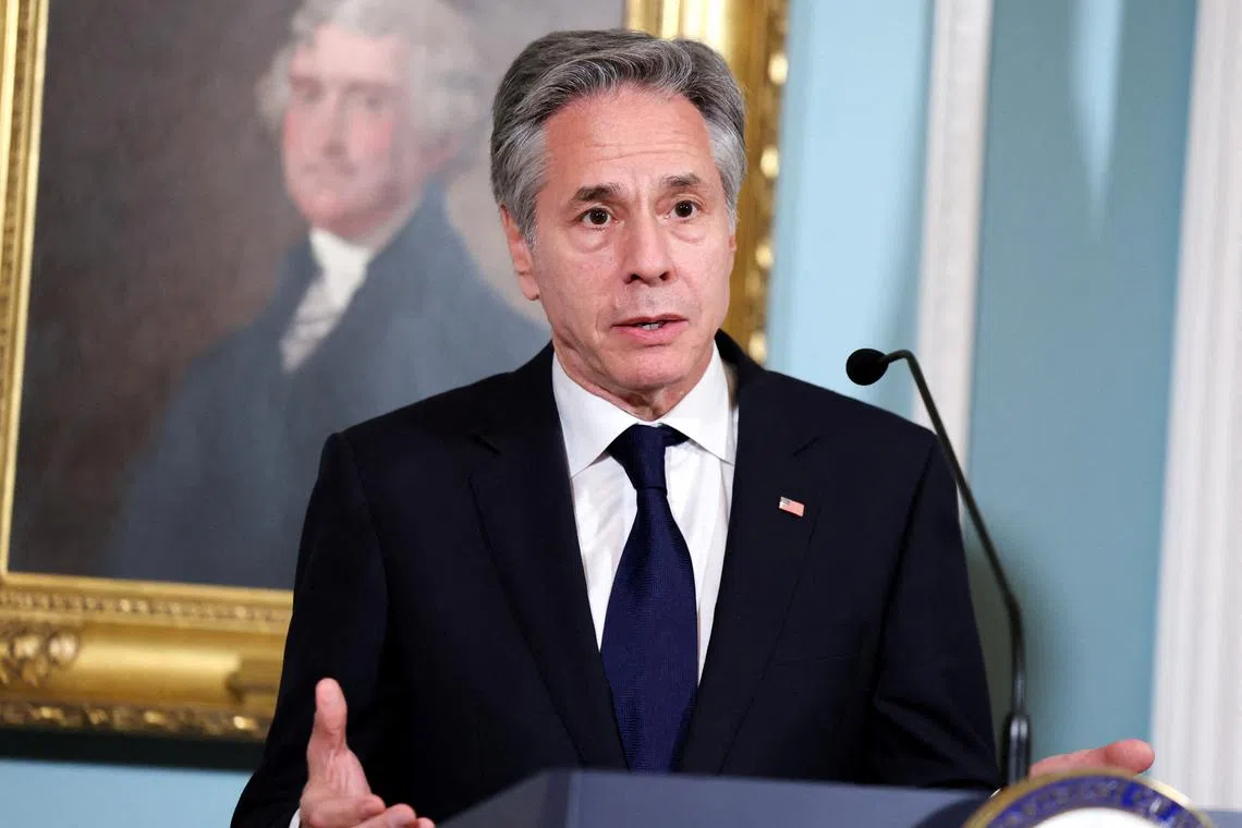FILE PHOTO: U.S. Secretary of State Antony Blinken speaks at the State Department in Washington, U.S., May 17, 2024. REUTERS/Amanda Andrade-Rhoades/File Photo