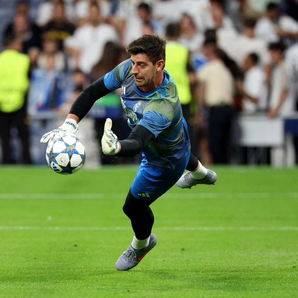 Real Madrid's Thibaut Courtois during the warm up before their Champions League match against Marseille in September.